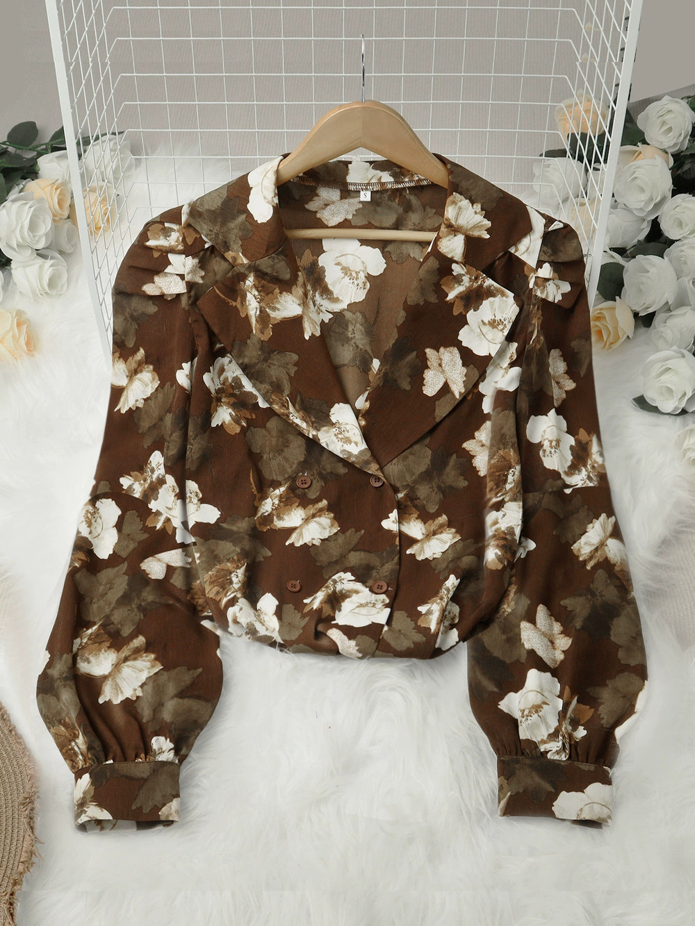 Zara Vintage Hong Kong Floral Print Long Sleeve Blouse Loose Fit